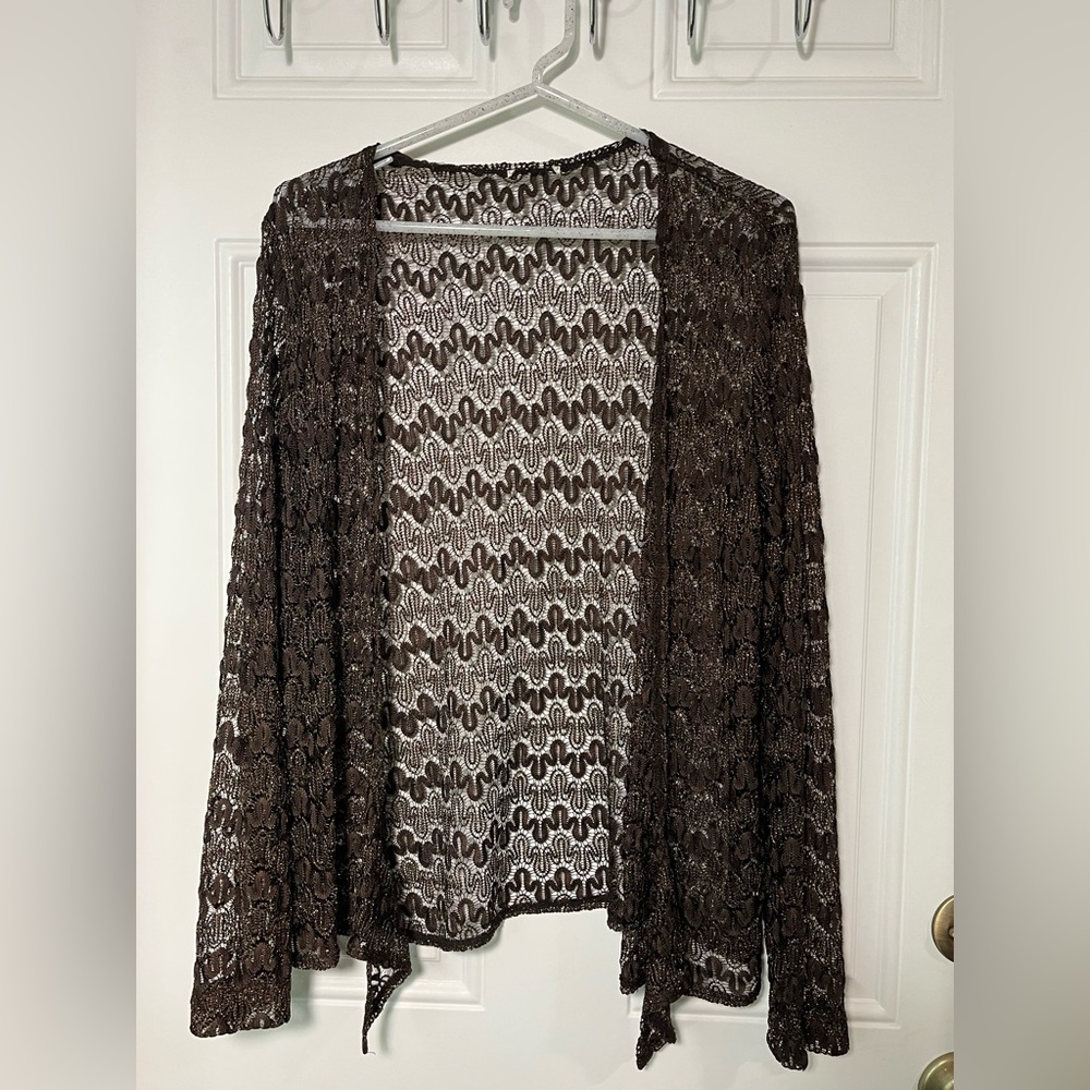 Carolyn Strauss Collection Sheer Lace Brown Cardigan